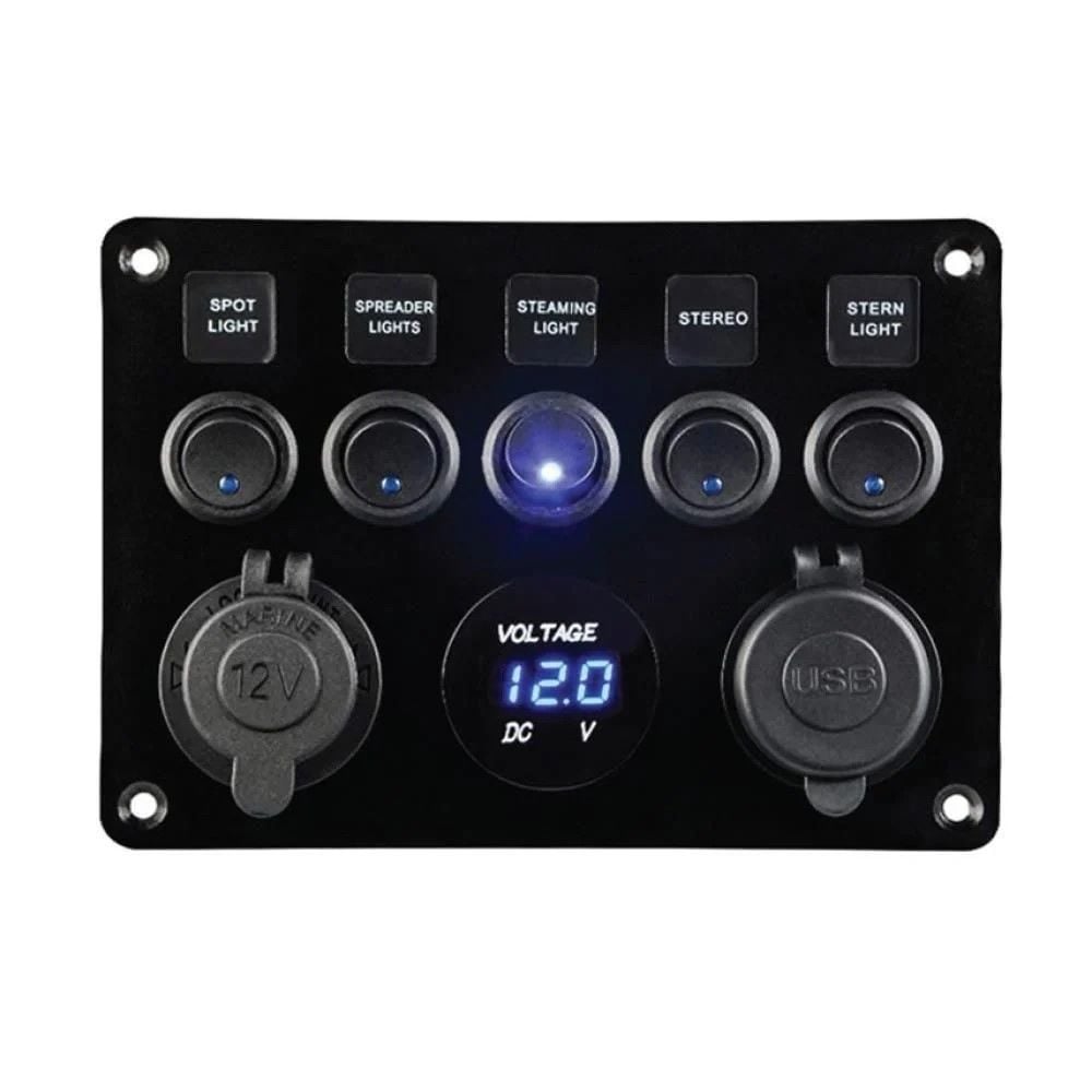 BFY IŞIKLI, VOLTMETRE VE USB ŞARJLI 5 ANAHTARLI SWITCH PANEL